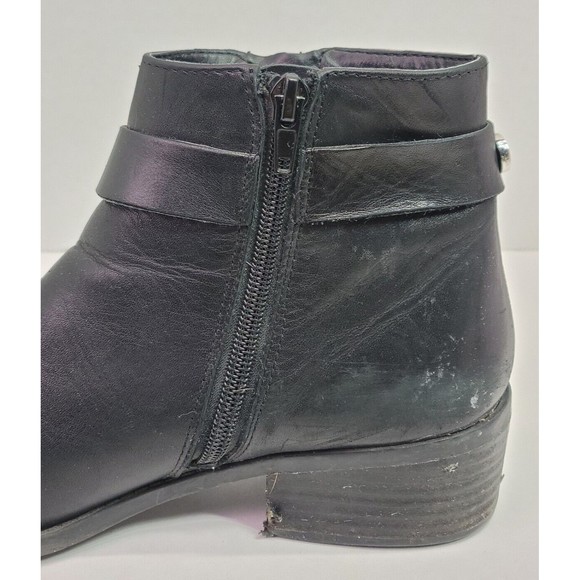 Steve Madden Black Leather Zip Ankle Boots Womens Size 7 Gothic Biker Ladies - Picture 6 of 16